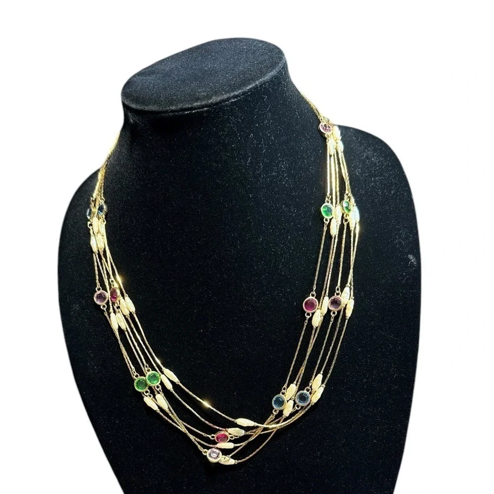 Gold Tone Layered Necklace with Multicolor Accents Women's‎ Fashion Jewelry